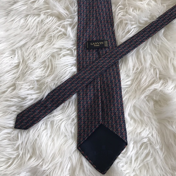 ✅ LANVIN Paris Blue Navy Red/Gold Man’s Neck tie - Picture 3 of 5